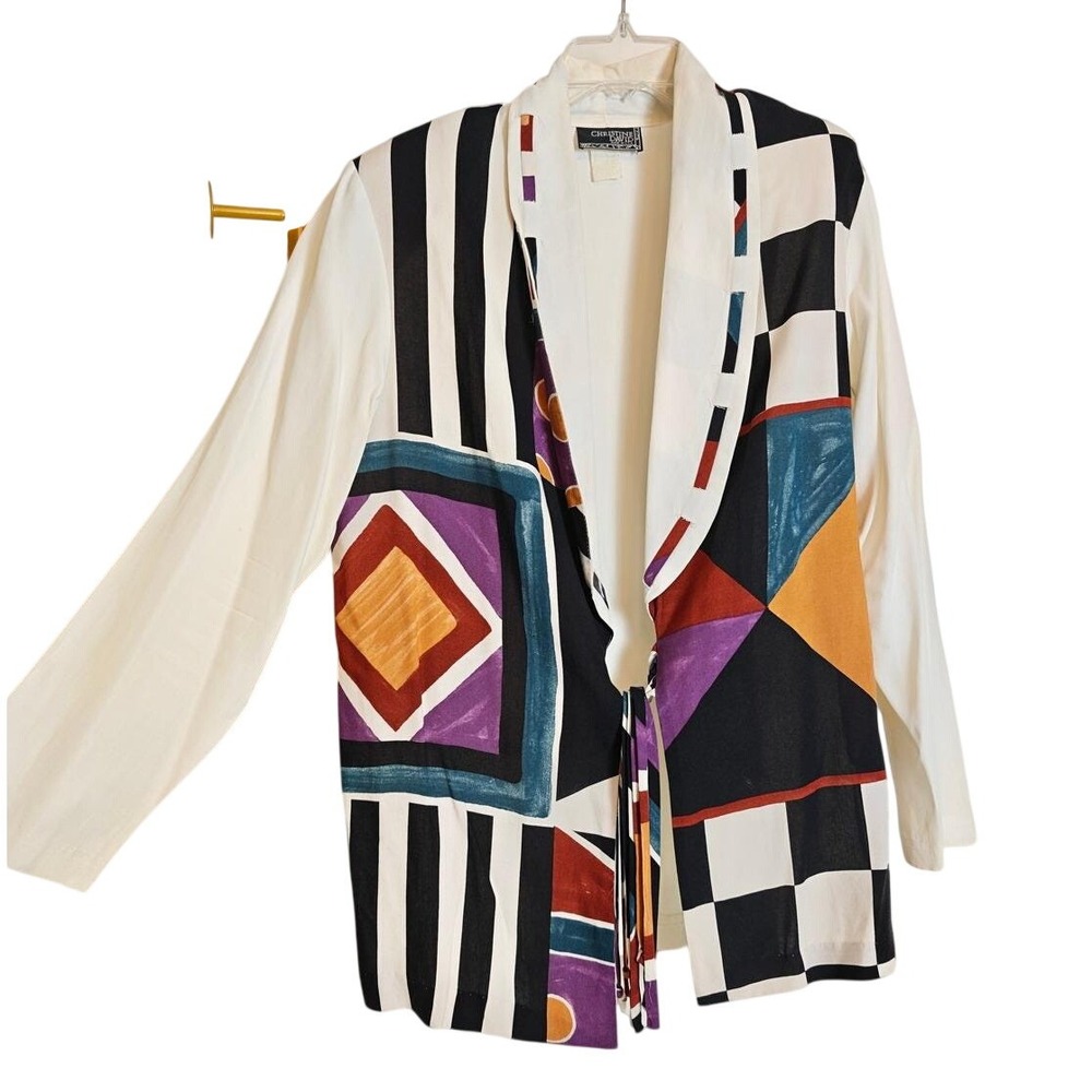 Geometric Art To Wear Christine David Blazer Womens Medium Cream 80s Vintage